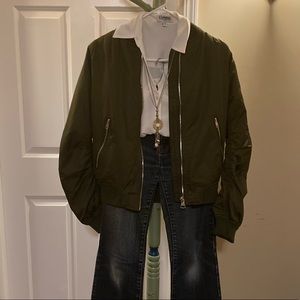 Olive bomber jacket. Size 4.
